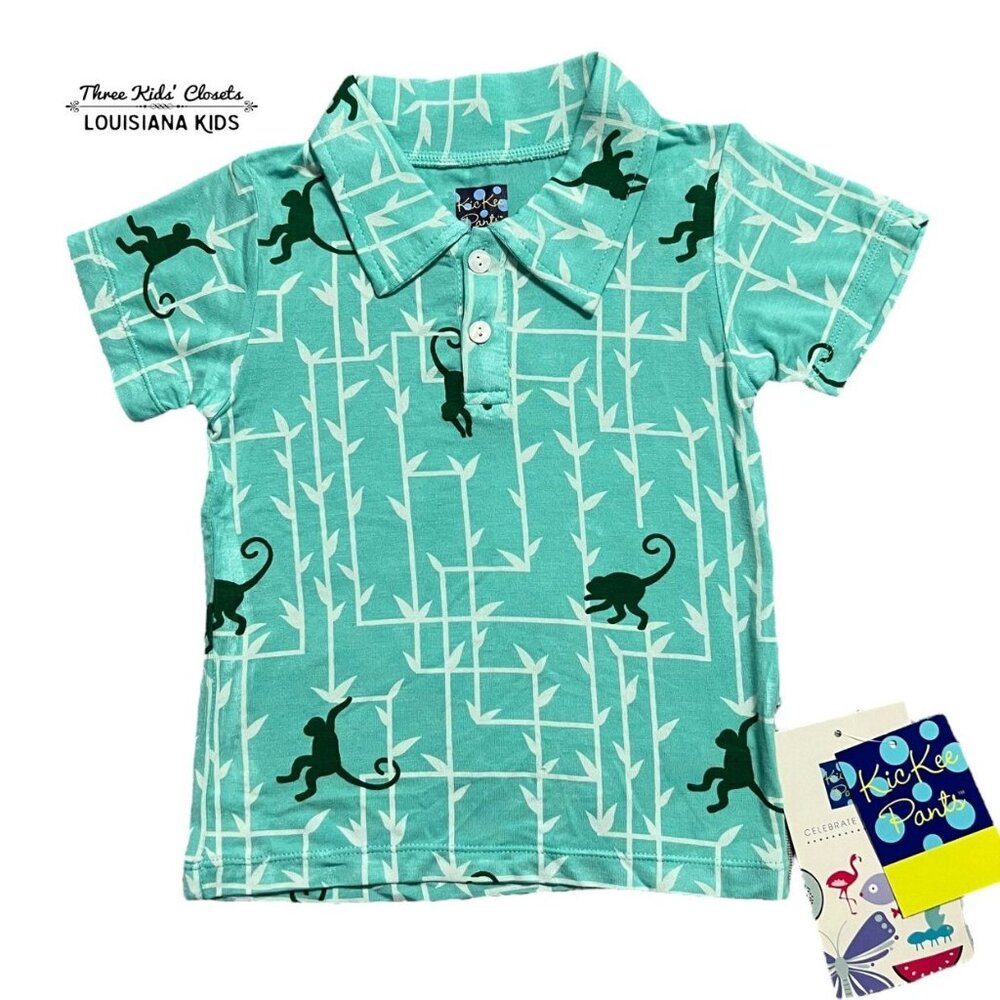 NEW Kickee Pants 2T Bamboo Glass Forest Monkey Polo Shirt